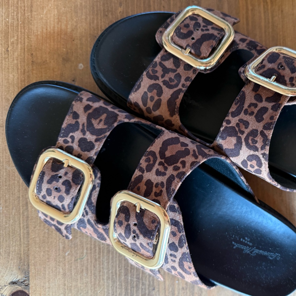 Universal Thread Leopard Print Sandals with Gold Buckles 11